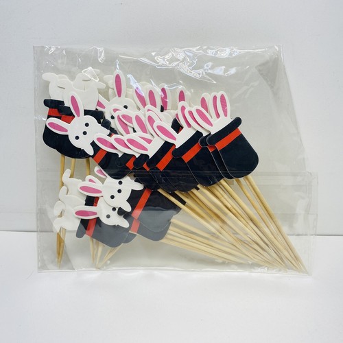 Party Rabbit Hat Cupcake Cake Birthday Toppers Supplies Kids Decorations Flags - Picture 1 of 3