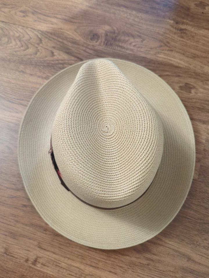 VTG Dobbs Florentine Straw Hat Fedora Fifth Avenue Men's 6 3/4 Beige Cognac  - Image 3 of 4