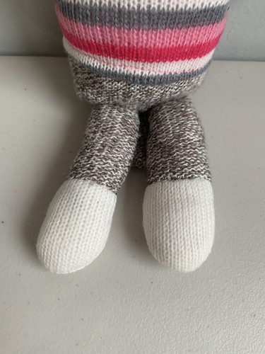 Dan Dee Sock Monkey Pink Bunny Ears Plush Toy Pink Stripe 12” Easter Basket - Picture 3 of 6