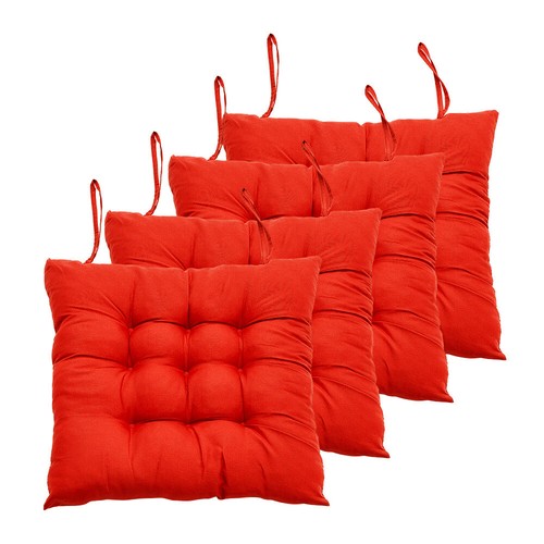 Set of 4 Seat Pad Cushions For Dining Chairs Tie On Seater Pads Garden Kitchen - Picture 16 of 16