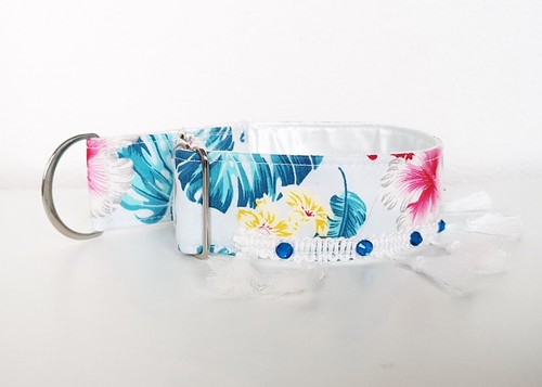 Dog Collar Cotton and Satin, flowers, width 4 cm, length 25-35cm - Picture 2 of 2