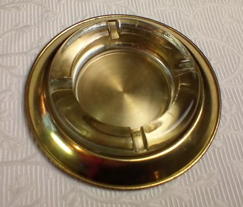  Vintage Klarglas Aschenbecher Gold Metall Ständer Madmen Mancave MCM - Bild 4 von 11
