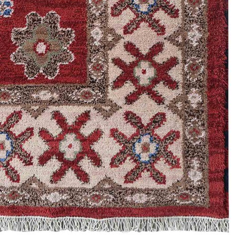 Hand Knotted Afghan Wool And Silk Area Rug Oriental Red Cream BBH Homes BBAF0116 - Picture 19 of 37