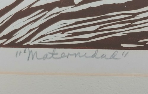 Alter Vintage mexikanischer Künstler signiert nummeriert Linoleum Druck Mutter Kind Mexiko - Bild 5 von 12