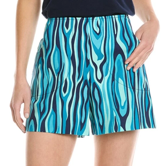 NUEVO CON ETIQUETAS - Pantalones Cortos Trina Turk 'Charlotte' Estampado Algodón Elástico, Azul Cerámico Multi - 4 Foto 2 de 3