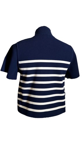 Khaite Wool Knit Short Sleeve Top Jumper Navy Stripe L 12 Classic Nautical - Picture 6 of 20