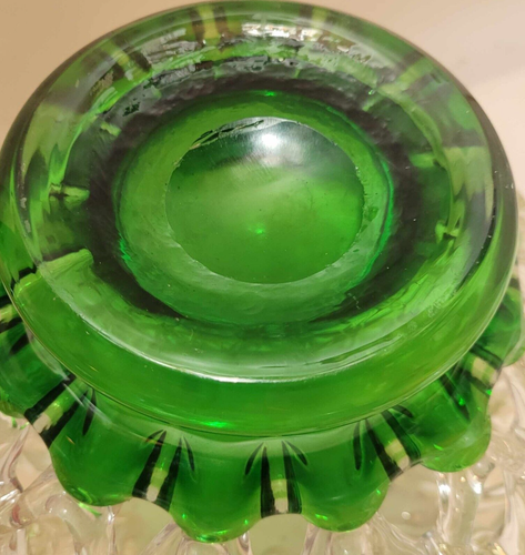open lattice Art Glass Fruit Bowl Green base centre piece polished pontil - Picture 3 of 3