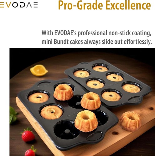 2-Pack Mini Bundt Cake Pans - Premium Nonstick Carbon Steel for Flawless Cakes - Picture 7 of 9
