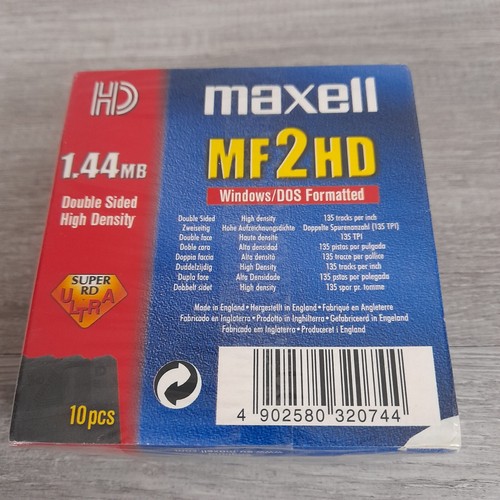 Maxell MF2HD 1.44MB Micro Floppy Disks Pack of 10 - Brand New Sealed Discs - Afbeelding 4 van 6