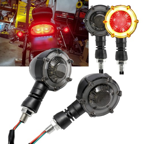4pcs LED Turn Signals Blinker Lights Red DRL For Harley BMW Honda Chopper Bobber - Picture 2 of 12