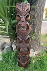 Hawaiian Style Tiki Totem Wooden Mask Hand Carved Tropical Patio Decor 39"x 8"