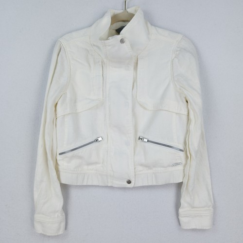 Athleta Jacket Womens Small White Sahara Cropped Linen Moto Full Zip Casual - Afbeelding 1 van 17