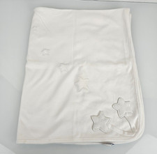 Vintage 2000 Gymboree Applique Embroidered Star Baby Blanket Solid White 2-ply