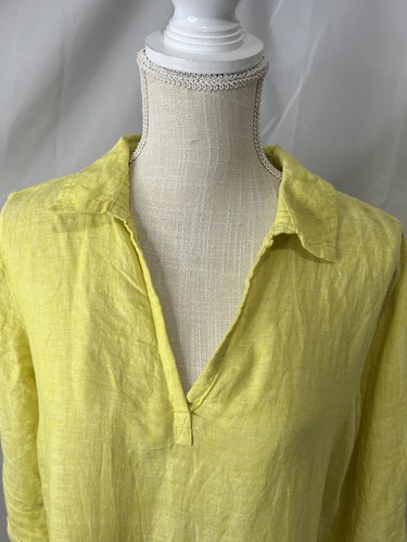 Tahari linen split side vneck linen yellow top Size Medium Spring Tunic - Picture 3 of 9