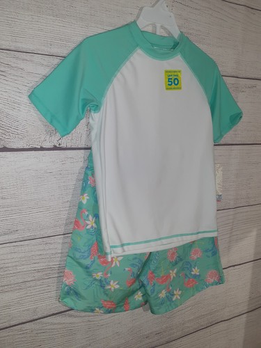 Tommy Bahama Youth Girls 7 Shirt & Shorts Bathing Suit Set Flamingos SPF 50 NEW - Picture 2 of 8