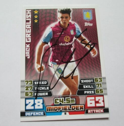 100% Authentic Hand-Signed 2014-2015 Jack Grealish Match Attax Rookie Auto Card. - Afbeelding 1 van 4