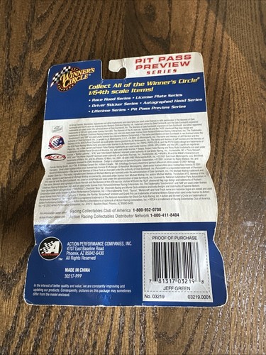 NASCAR 2002 Winners Circle Pit Pass Preview Series AOL #30 Jeff Green Diecast - Bild 2 von 2