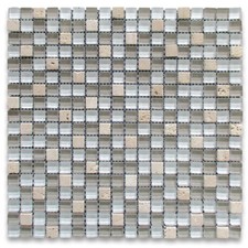 A22002 Glass Mosaic Tile White Gray Glass Beige Travertine 5/8" Backsplashes