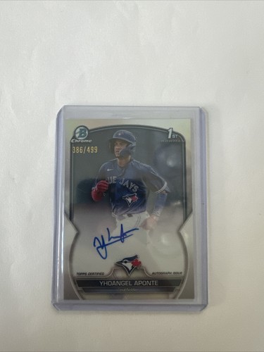 2023 Bowman Yhoangel Aponte AUTO Chrome Refractor #D /499 Blue Jays 1st