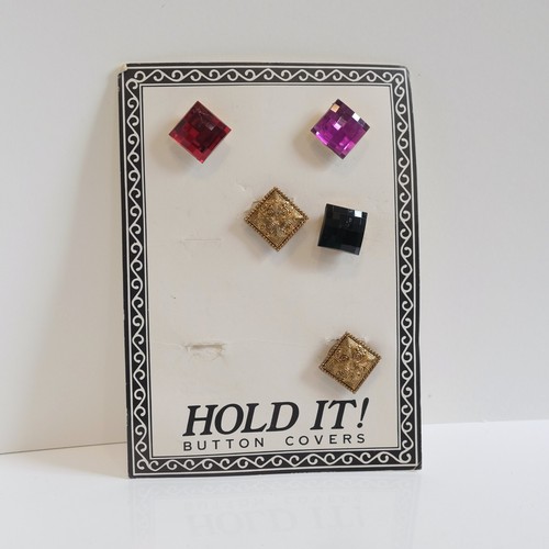 5 copri bottoni vintage Hold It finta gemma anni 80 strass tono oro spirale quadrata - Foto 5 di 8