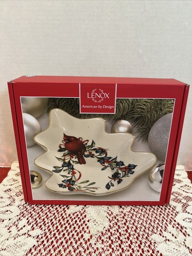 Lenox Winter Greetings Tree Shaped Candy Dish Red Cardinal Christmas Dish 8" - Picture 5 of 6