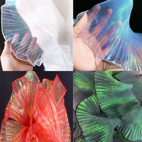 Lace Mermaid Organza Ruffled Transparent Iridescent For Dress Patchworks Sewing - Picture 3 of 14