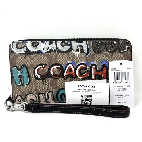 Cartera Coach X Como Nueva + Serf Larga Cremallera Alrededor En Firma Lona Caqui Multi CM837 - Imagen 8 de 8