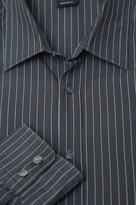 Hugo-Boss-Men-039-s-Dark-Gray-on-Gray-Stripe-Cotton-Casual-Shirt-L-Large
