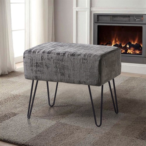 Plush Textured Velvet Ottoman Footstool Metal Legs Accent for Modern Living Room - Picture 96 of 244
