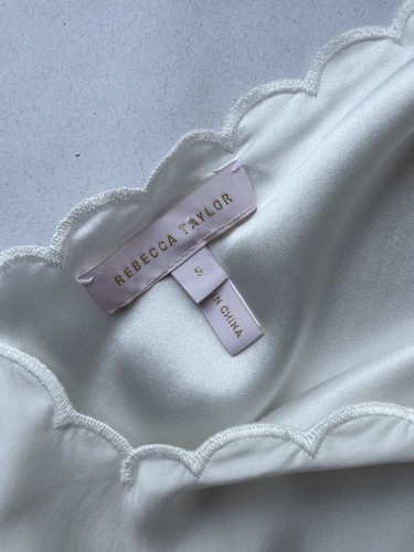 Rebecca Taylor S 100% Silk Charmeuse Scallop Tank In Cloud Ivory Quiet Luxury - Picture 11 of 13