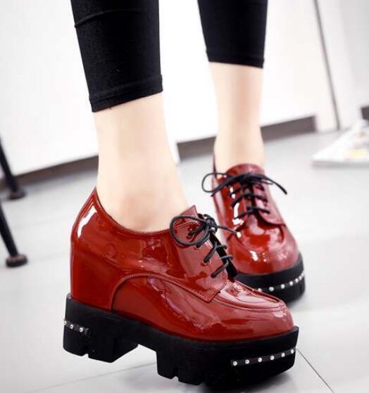 Womens Thick Sole Hidden Heel shoes Lace Up Platform British British British Retro Shiny Leather 0f7e35 Womens Thick Sole Hidden Heel shoes Lace Up Platform British British British Retro Shiny Leather 0f7e35