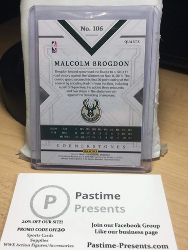 2018-19 Cornerstones #106 cuarzo Malcolm Brogdon/49 bucks Milwaukee - Imagen 2 de 2