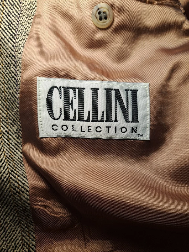 Abrigo Deportivo Cellini DE COLECCIÓN TWEED Para Hombres 40R Blanco Espiga Abrigo Deportivo Traje Seda Foto 2 de 4