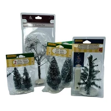 Lot 6 Lemax & Enchanted Forest Trees - Winter Train or Village Display 1 Lighted