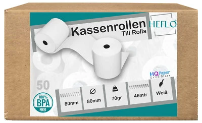 HEFLO Thermorollen 80mm x 80mm x 12mm 70gr High Q Papier für Epson TM-T88VI u.a.