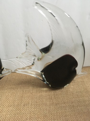 SET of TWO Hand Blown Art Glass ANGEL FISH Figurines Clear /Black Tropical Decor - Picture 3 of 16