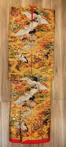 Iro-uchikake Kimono Giapponese Tradizionale Matrimonio Oro Gru Fiore Pino a - Foto 5 di 10