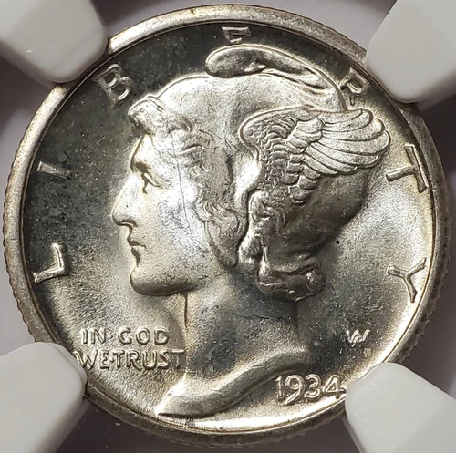 U.S. 1934-D Mercury Silver Dime - 10c - NGC MS66 GEM BU+!!!