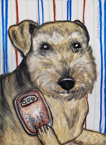 Airedale Terrier Selfie Art Print of painting Signed by Artist KSams 13x19 Dogs - Picture 1 of 2