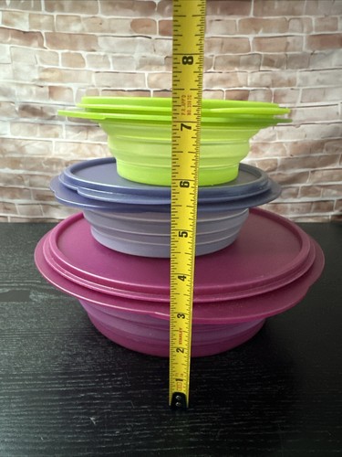 6 Stück Tupperware FlatOut! Faltbare Behälter ~ 8 1/4c ~ 4c ~ 3c und Deckel - Bild 9 von 9