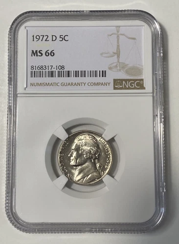 🔥1972 D Jefferson Nickel 5c Coin Mint State NGC MS 66🔥