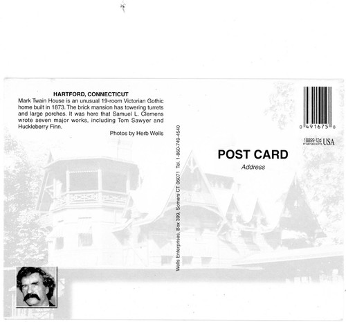 Postcard 4 x 6 View of Mark Twain House in Hartford, CT. - Picture 2 of 2
