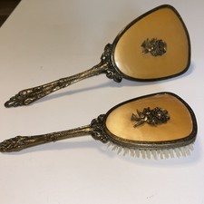 Antique Art Deco Handheld Mirror And Hairbrush Set