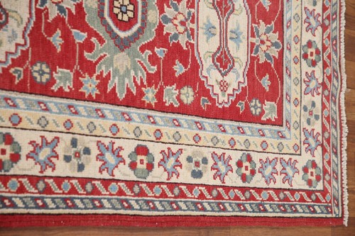 Red Geometric Super Kazak Oriental Hand-knotted Narrow Runner Rug 2' 3" x 9' 8" - Picture 8 of 12