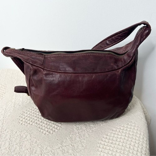 90s Vintage Victoria Leather Co Burgundy Hobo Shoulder Bag Distressed Slouchy - Picture 4 of 9