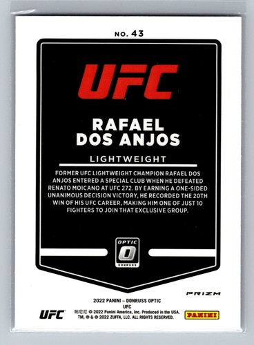 2022 Donruss Optic UFC #43 Rafael Dos Anjos Blue Velocity - Picture 2 of 2