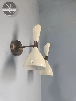 Aplique italiano Mid Century aplique de pared de latón blanco crema - Imagen 1 de 4