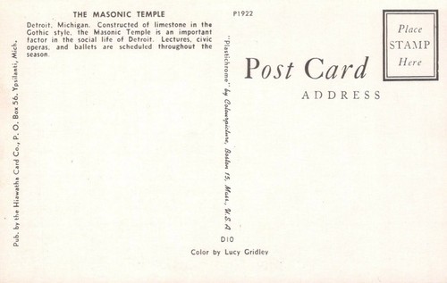 The Masonic Temple - Detroit, Michigan - unposted RPPC - Bild 3 von 3