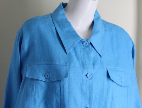 Relativity Sz 3X Vibrant Turquoise Blue 100% Linen Heavier Weight Blazer Jacket - Picture 5 of 6