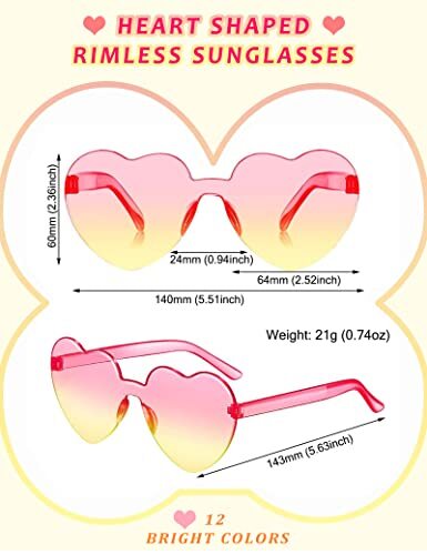 Randlose Sonnenbrille in Herzform, Junggesellenabschied coole Sonnenbrille Farbverlauf - Bild 3 von 8